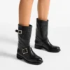 Biker Mid Black Biker Leather Ankle Boot