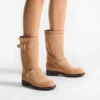 Biker Mid Toffee Velvet Suede Ankle Boots