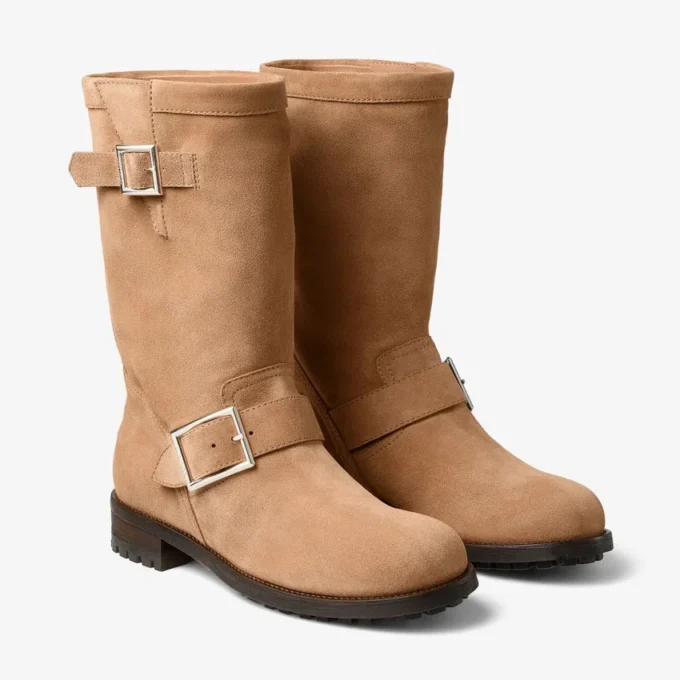 Biker Mid Toffee Velvet Suede Ankle Boots
