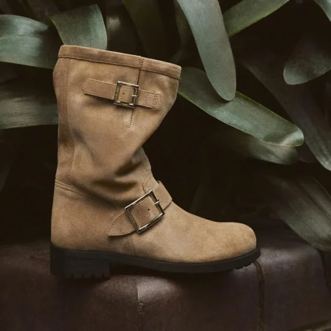 Biker Mid Toffee Velvet Suede Ankle Boots