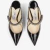 Bing 100 Black Patent Leather Mules with Crystal Strap