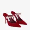 Bing 100 Ruby Red Velvet Mules with Crystal Embellishment