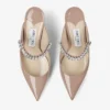 Bing 65 Ballet Pink Patent Leather Mules with Crystal Strap