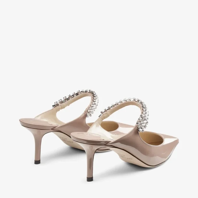 Bing 65 Ballet Pink Patent Leather Mules with Crystal Strap