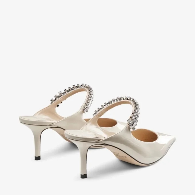 Bing 65 Linen Patent Leather Mules with Crystal Strap