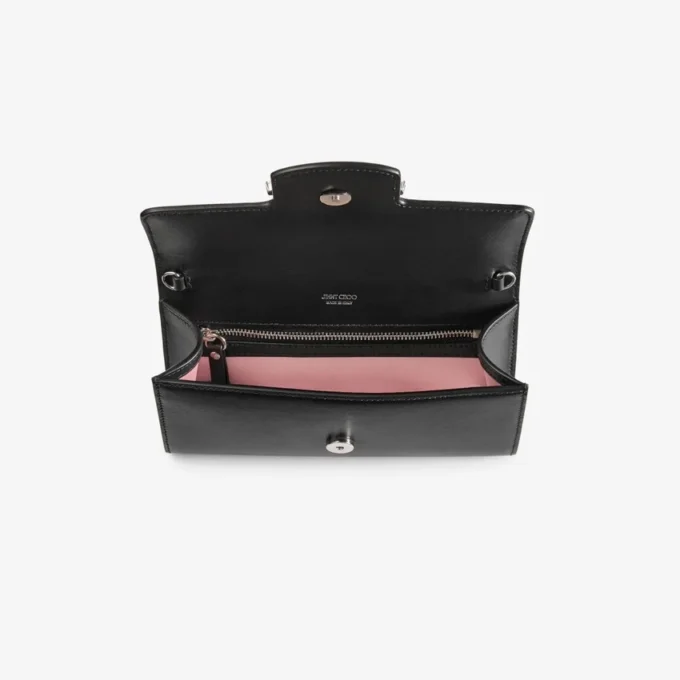Bing Wallet Chain Black Leather Mini Shoulder Bag with Crystal Piece