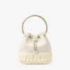 Bon Bon Almond Mix Flecked Canvas and Wicker Bucket Bag