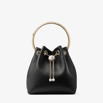 Bon Bon Biker Leather Black Bag with Pearl Closure
