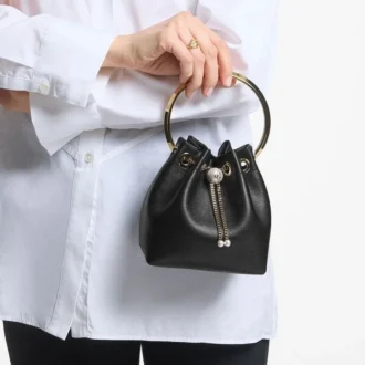 Bon Bon Biker Leather Black Bag with Pearl Closure