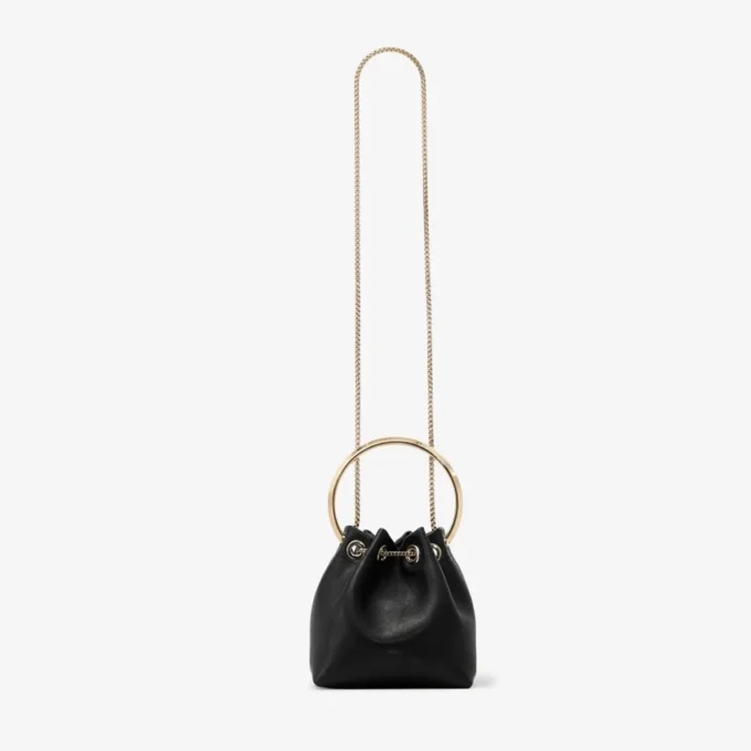 Bon Bon Biker Leather Black Bag with Pearl Closure