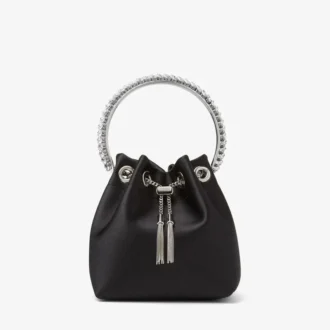 Bon Bon Black Satin Bag with Crystal Handle
