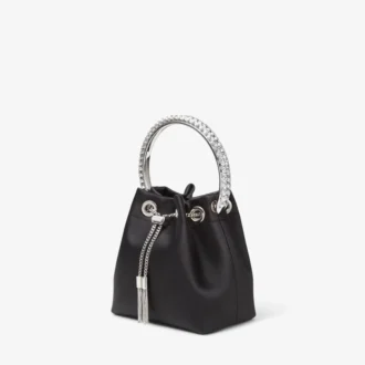 Bon Bon Black Satin Bag with Crystal Handle