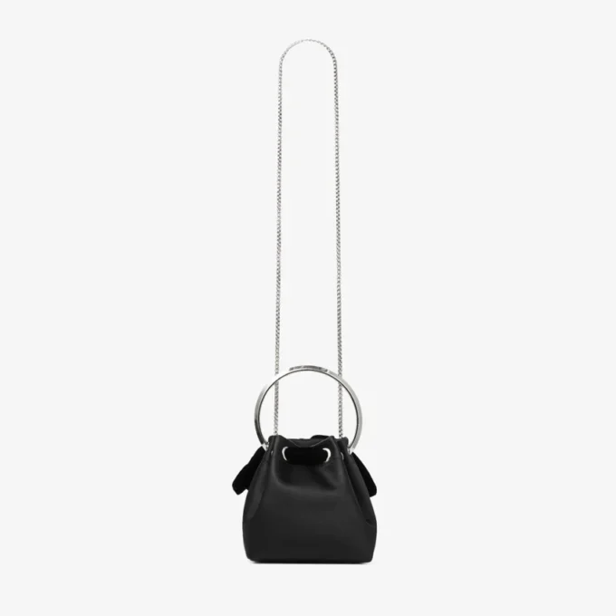 Bon Bon Black Satin Bucket Bag with Velvet Bow