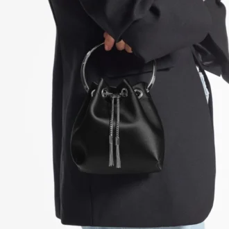 Bon Bon Black Satin Handbag with Metal Handle