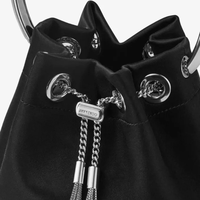 Bon Bon Black Satin Handbag with Metal Handle