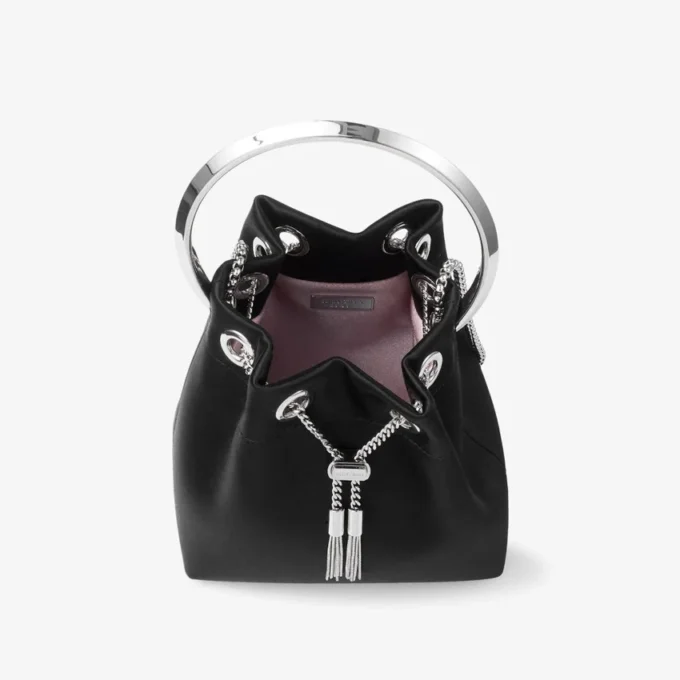 Bon Bon Black Satin Handbag with Metal Handle