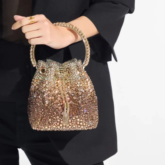 Bon Bon Bronze Satin Handbag with Degrade Crystals