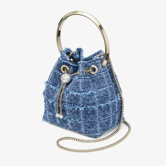 Bon Bon Crosshatch Denim Fabric Bucket Bag