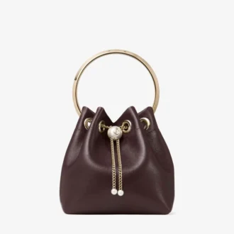 Bon Bon Deep Merlot Biker Leather Bag with Pearl Closure