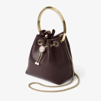 Bon Bon Deep Merlot Biker Leather Bag with Pearl Closure