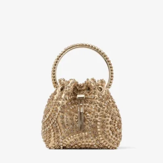 Bon Bon Gold Metallic Nappa Handbag with Crystal Embroidery