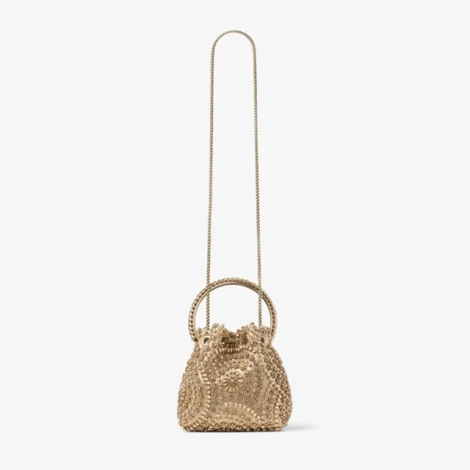 Bon Bon Gold Metallic Nappa Handbag with Crystal Embroidery
