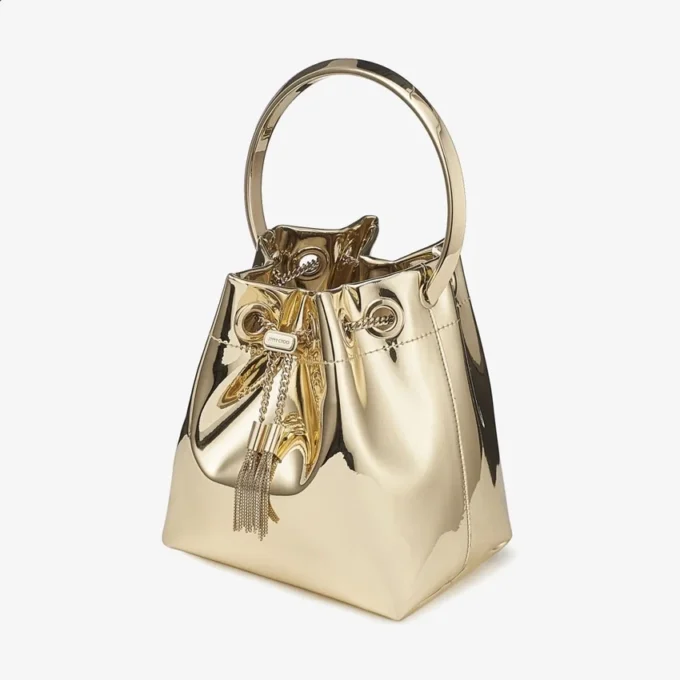 Bon Bon Gold Mirror Fabric Mini Bag with Metal Handle