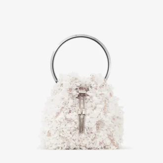 Bon Bon Ivory Satin Bucket Bag with Petal Embroidery