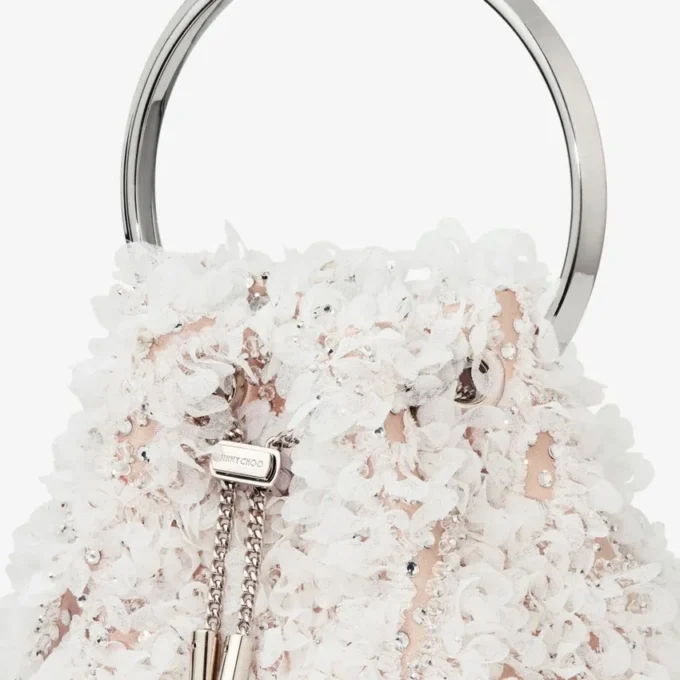 Bon Bon Ivory Satin Bucket Bag with Petal Embroidery