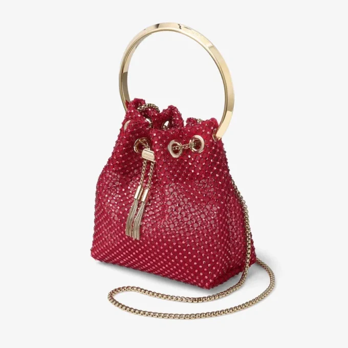 Bon Bon Red Crystal Mesh Satin Handbag