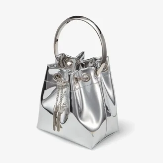 Bon Bon Silver Mirror Fabric Mini Bag with Metal Handle