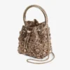 Bon Bon Tan Metallic Crystal Mesh Handbag with Crystal Handle
