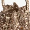Bon Bon Tan Metallic Crystal Mesh Handbag with Crystal Handle