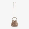 Bon Bon Tan Metallic Crystal Mesh Handbag with Crystal Handle