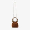 Bon Bon Tan Suede Bucket Bag with Bead Closure and Tortoishell Handle