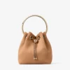 Bon Bon Toffee Suede Bag with Metal Sphere Closure