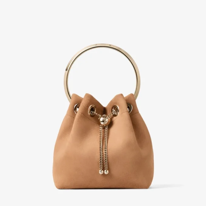 Bon Bon Toffee Suede Bag with Metal Sphere Closure