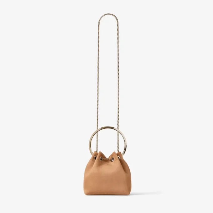 Bon Bon Toffee Suede Bag with Metal Sphere Closure