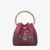Bon Bon Winter Bloom and Violet Orchid Satin Bag with Crystals