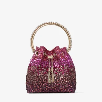 Bon Bon Winter Bloom and Violet Orchid Satin Bag with Crystals
