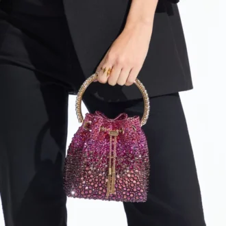 Bon Bon Winter Bloom and Violet Orchid Satin Bag with Crystals
