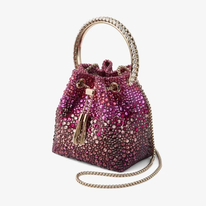 Bon Bon Winter Bloom and Violet Orchid Satin Bag with Crystals