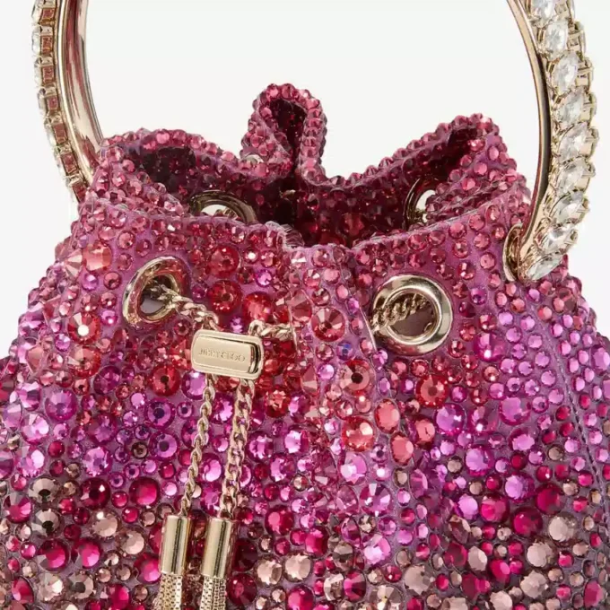 Bon Bon Winter Bloom and Violet Orchid Satin Bag with Crystals