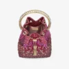 Bon Bon Winter Bloom and Violet Orchid Satin Bag with Crystals