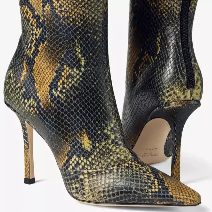 Boot Python-Printed Leather Knee-High Boot