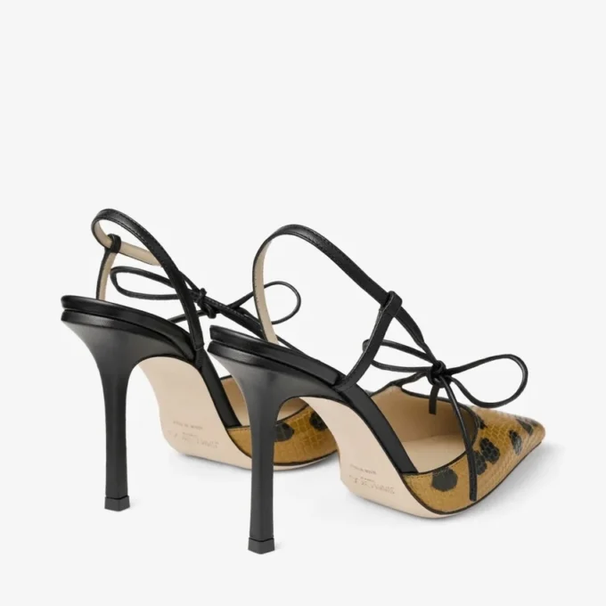 Bow Spotted Elaphe-Printed Leather Sandal with Knot Detail