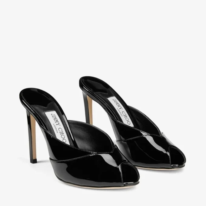 Brigitte Mule 100 Black Patent Leather Mules