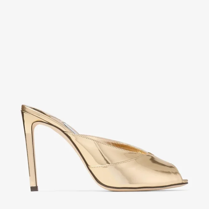 Brigitte Mule 100 Gold Liquid Metal Leather Mules