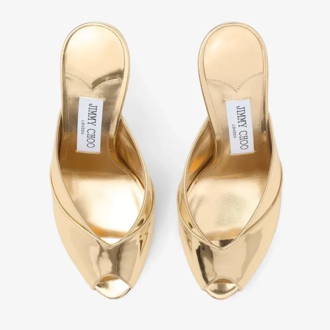 Brigitte Mule 100 Gold Liquid Metal Leather Mules