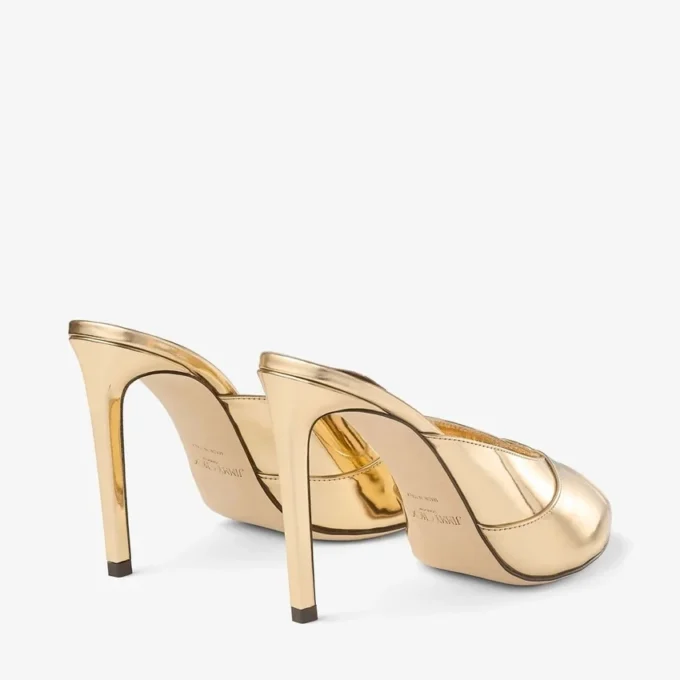Brigitte Mule 100 Gold Liquid Metal Leather Mules